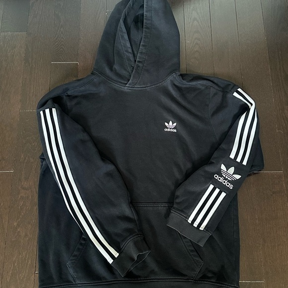 Classic Adidas Men’s Black Hoodie with White Accents Embroidered Logo | S - Picture 11 of 17